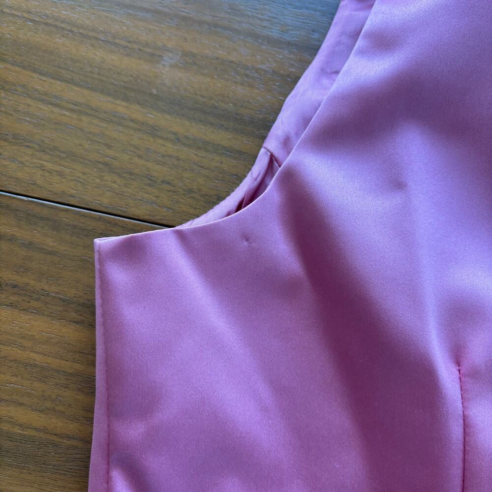 90s Vintage Dressbarn Top 10 Pink Satin Ruched Vest Button Office Siren Glam Y2K - Picture 8 of 15
